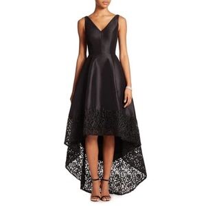 ML Monique Lhuillier Black V-Neck Sleeveless Lace Hem High-Low Dress Size 12